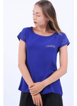 Taş Detay Saks Mavisi Bluz