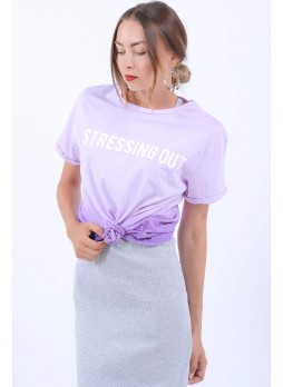 Stressing Out Baskılı Lila Salaş T-Shirt