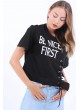 Be Nice First Baskılı Bağcık Detay Siyah T-Shirt