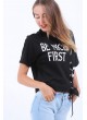 Be Nice First Baskılı Bağcık Detay Siyah T-Shirt