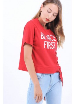 Be Nice First Baskılı Bağcık Detay Kırmızı  T-Shirt