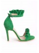 Mrt Yeşil Süet Bilekten Kemerli Pileli Bayan Stiletto Ayakkabı