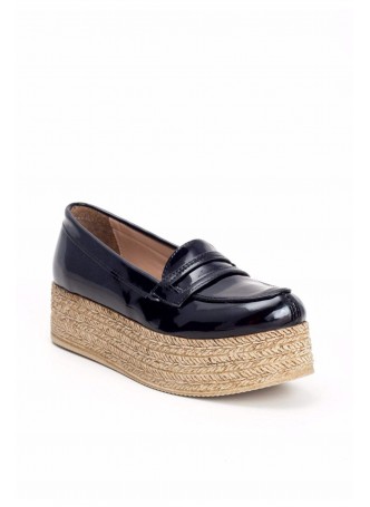 Lizet Siyah Rugan Yüksek Taban Bayan Babet Ayakkabı