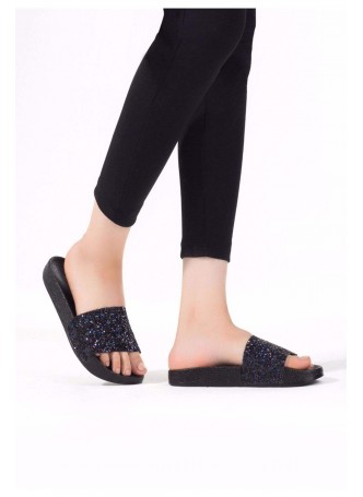 Ysf Siyah Lacivert Simli Tek Bant Bayan Terlik