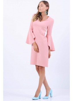 Volanlı Kol Uçuk Pembe Elbise