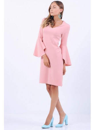 Volanlı Kol Uçuk Pembe Elbise
