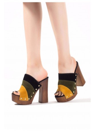 Lizet HYS Bayan Üç Renkli Platform Topuklu Terlik