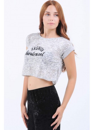 Fashion Yazılı gri T-Shirt