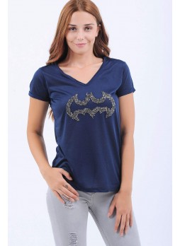 Batman Taşlı Lacivert T-shirt