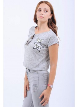 Apoletli Gri T-Shirt