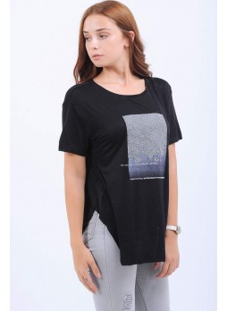 Baskılı Siyah T-shirt