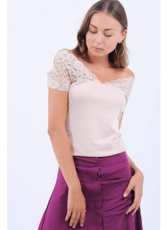 Dantel Yaka Pudra Bluz