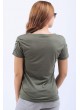 V Yaka Armalı Haki T-Shirt