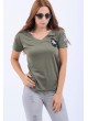 V Yaka Armalı Haki T-Shirt