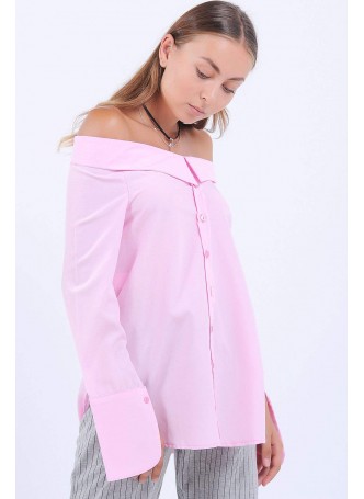 Kayık Yaka Pembe Gömlek