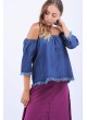 Kayık Yaka Lacivert Kot Bluz