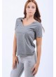 Cep Detay Simli Gri T-shirt