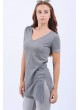 Simli Yırtmaçlı Gri T-Shirt