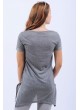 Simli Yırtmaçlı Gri T-Shirt