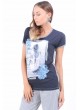 Beyaz Baskılı Gri Sırt Lacivert T-Shirt