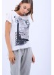 Baskılı Kesik Detay Beyaz T-Shirt