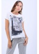 Baskılı Kesik Detay Beyaz T-Shirt