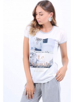Baskılı Gri Sırt Beyaz T-Shirt