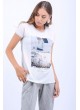 Baskılı Gri Sırt Beyaz T-Shirt