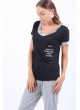 Cep Baskılı Gümüş Detay Siyah T-Shirt