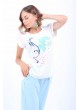 Turkuaz Baskılı Omuz Detay Beyaz T-Shirt