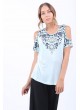 Lacivert Baskı Desen Omuz Açık Buz Mavisi T-Shirt