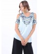 Lacivert Baskı Desen Omuz Açık Buz Mavisi T-Shirt