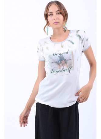 Be Good Baskılı Gri Sırt Beyaz T-Shirt