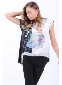 Baskı Desen Sırt Siyah Beyaz Salaş T-Shirt