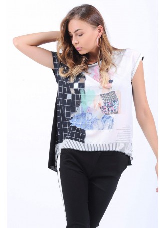 Baskı Desen Sırt Siyah Beyaz Salaş T-Shirt