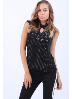 More Talent Yazılı Nokta Desen Siyah T-Shirt