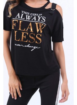 Always Yazılı Omuz Açık Siyah T-Shirt