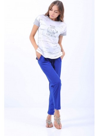 Exploring Yazılı Çizgi Desen Beyaz T-Shirt