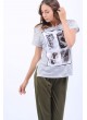 Cat Baskılı Çizgili Beyaz T-Shirt
