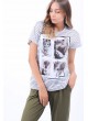 Cat Baskılı Çizgili Beyaz T-Shirt