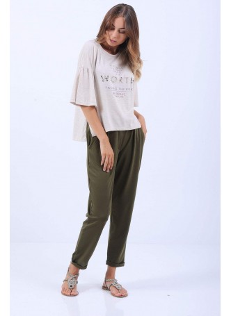 Worth Baskılı Salaş Krem T-Shirt