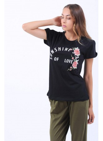 Sunshine Baskılı Siyah T-Shirt