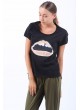 Baskılı Pul Detay Siyah T-Shirt