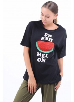 Fresh Melon Yazılı Siyah T-Shirt