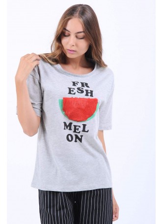 Fresh Melon Yazılı Gri T-Shirt