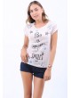 Yazı Baskı Desen Krem T-Shirt