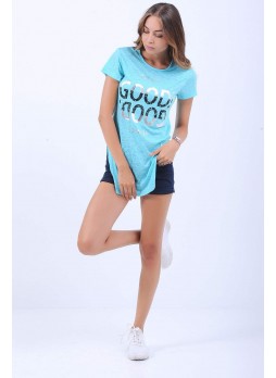 Good Baskılı Turkuaz T-Shirt