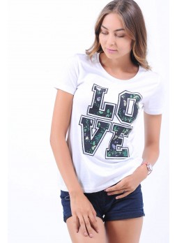 Love Baskılı Beyaz T-Shirt