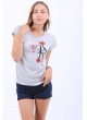Çiçek Desen Baskı Gri T-Shirt