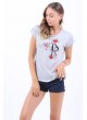 Çiçek Desen Baskı Gri T-Shirt